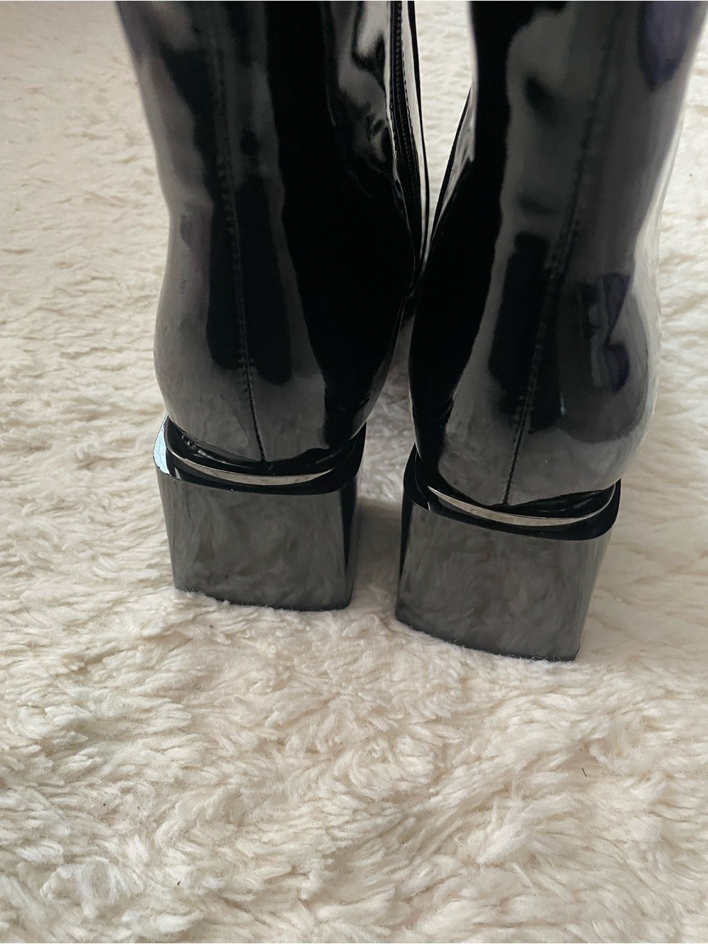 Women’s Chunky Cole Block Square Toe Patent PU knee High boots - Picture 9 of 16